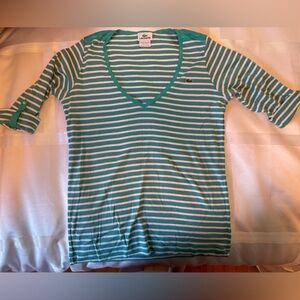 NWOT Lacoste V-Neck 3/4 Sleeve Striped Top